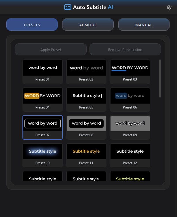 Extension Presets Tab