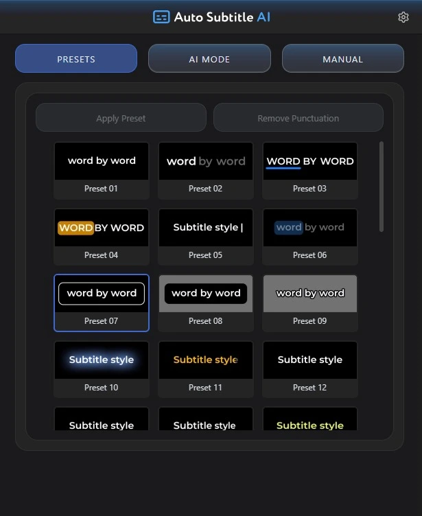 Extension Presets Tab